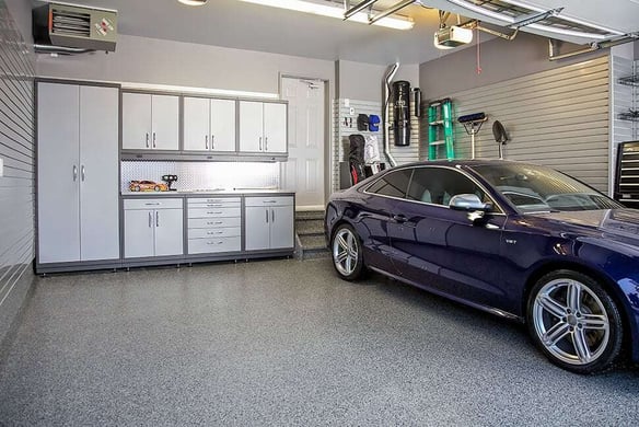 Custom Steel Cabinetry System - Garage Living Makeover after