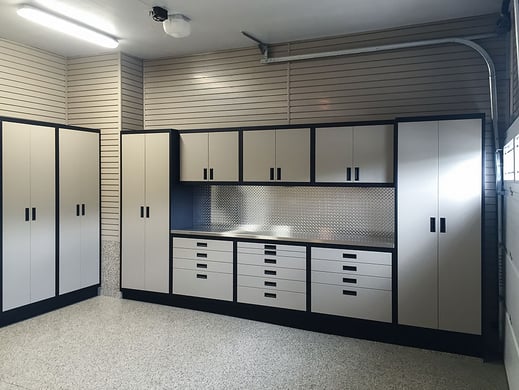 Custom Steel Cabinetry System - Garage Living Makeover after