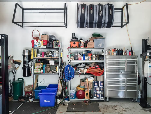 Custom Steel Cabinetry System - Garage Living Makeover before